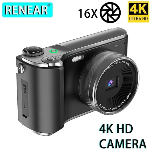 Cámara digital 4K con zoom digital 16X, cámara para niños de 64 MP, cámara Vlogging con enfoque automático 180 °   Pantalla abatible para cámara web YouTube Selfile